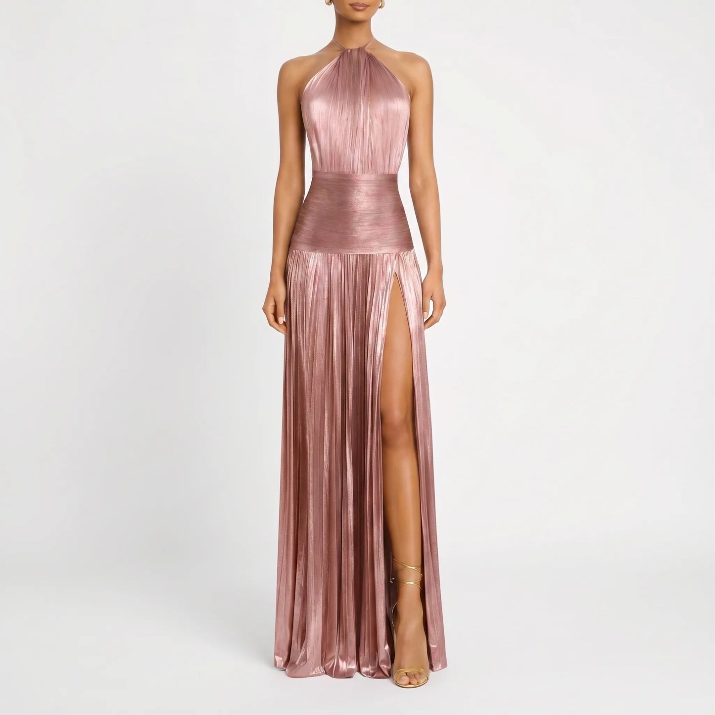 Satinya | Halter Neck Pleated Maxi Dress