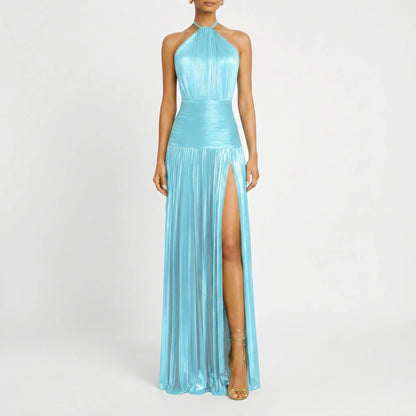 Satinya | Halter Neck Pleated Maxi Dress