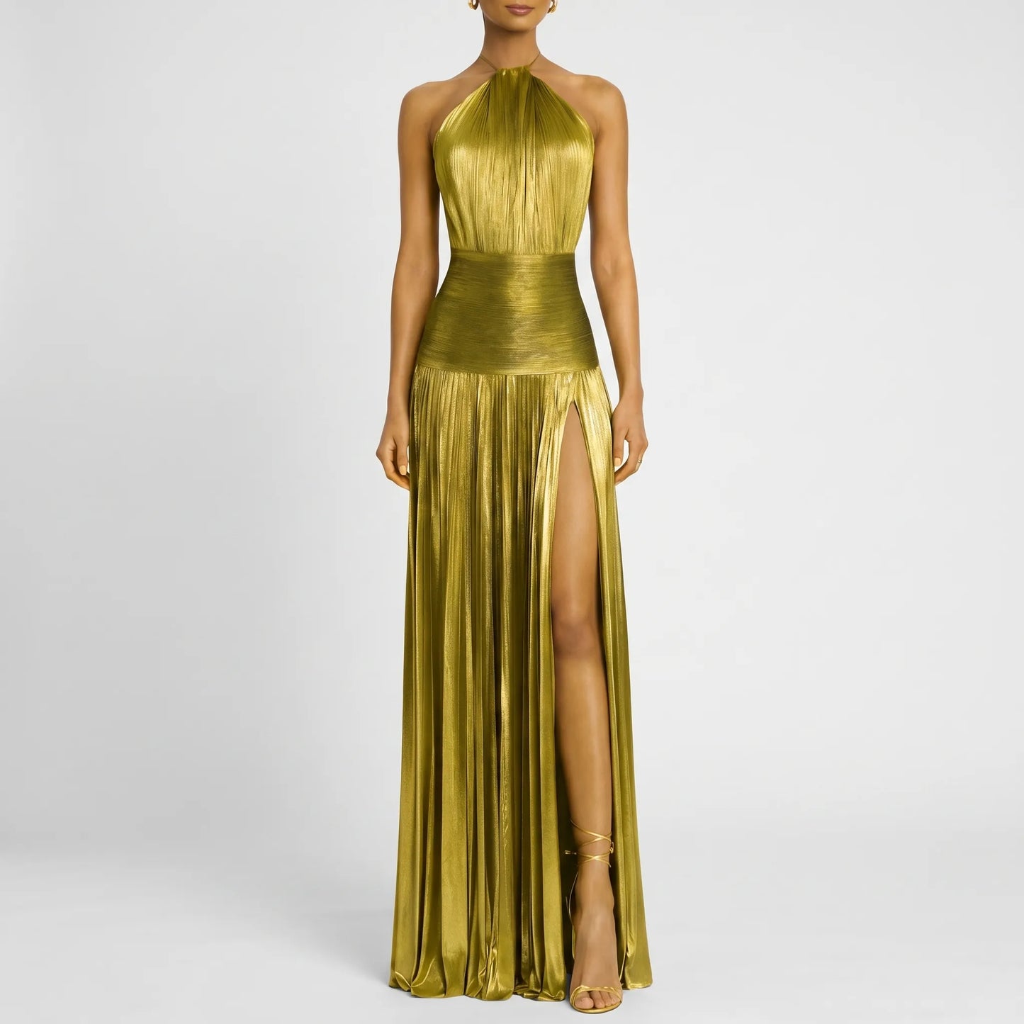 Satinya | Halter Neck Pleated Maxi Dress