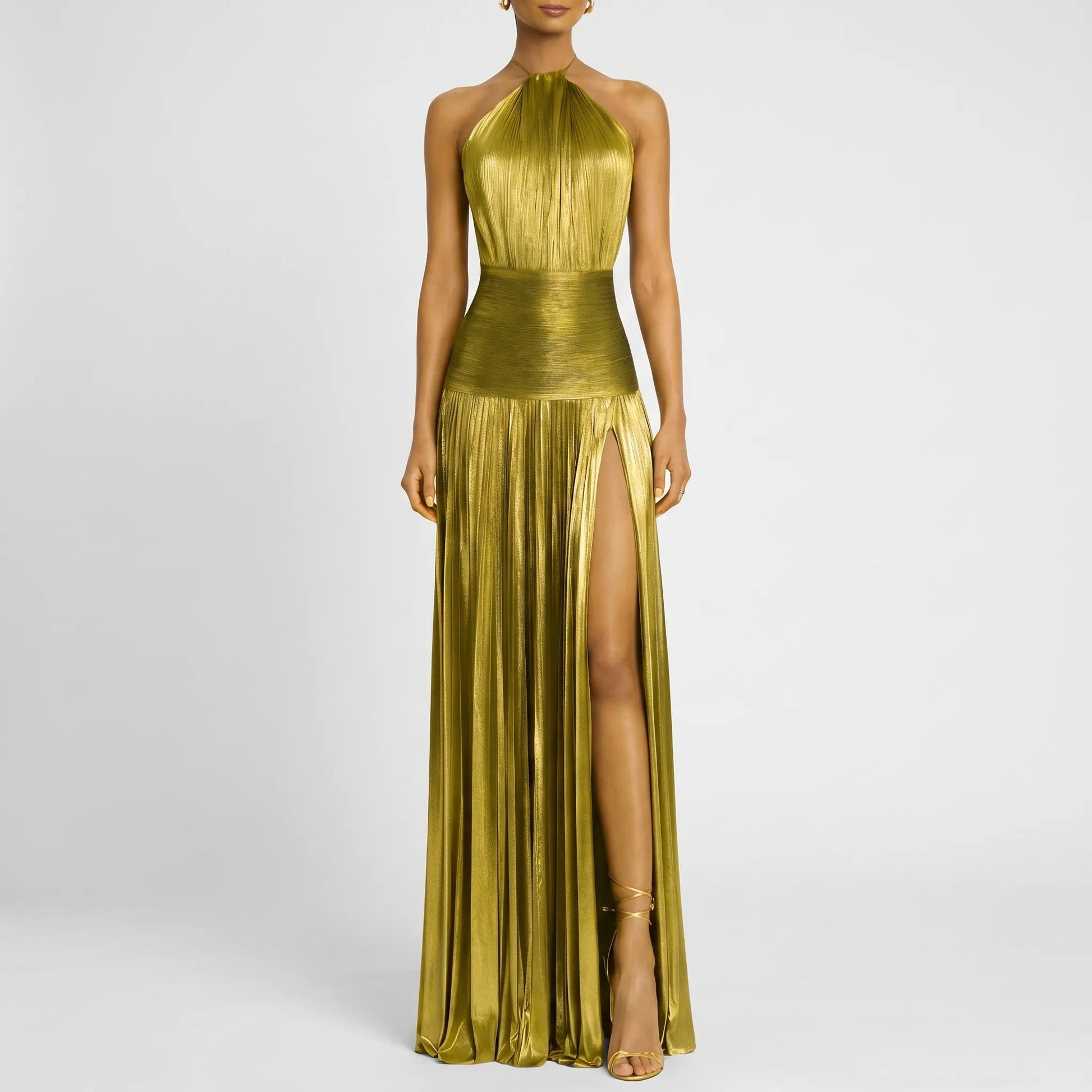 Satinya | Halter Neck Pleated Maxi Dress