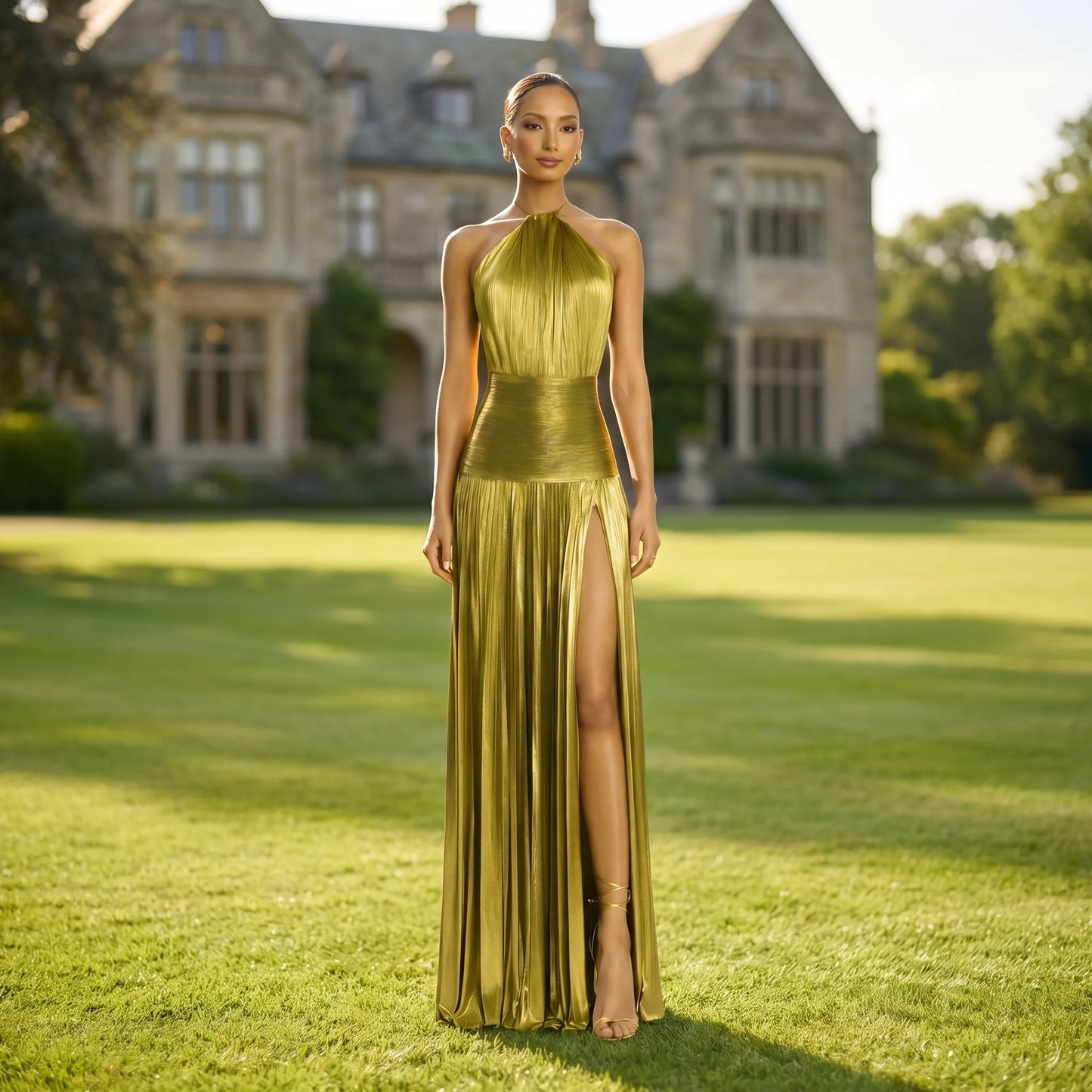 Satinya | Halter Neck Pleated Maxi Dress