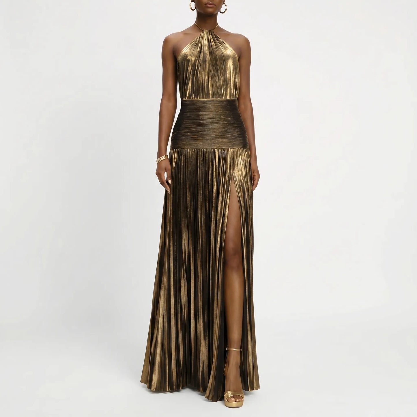 Satinya | Halter Neck Pleated Maxi Dress