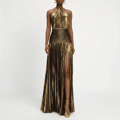 Satinya | Halter Neck Pleated Maxi Dress