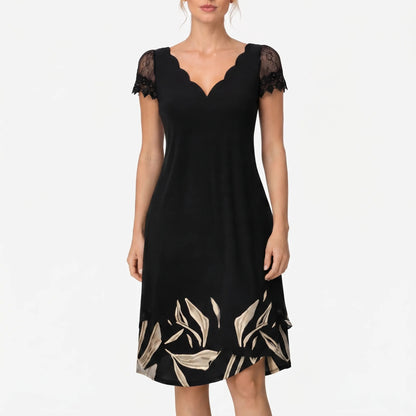 Scalloura | Fitted V-Neck Lace Sleeve Short Dress