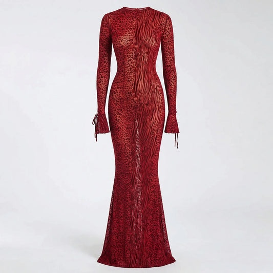 Scarlexia - Long-Sleeve Backless Maxi Dress