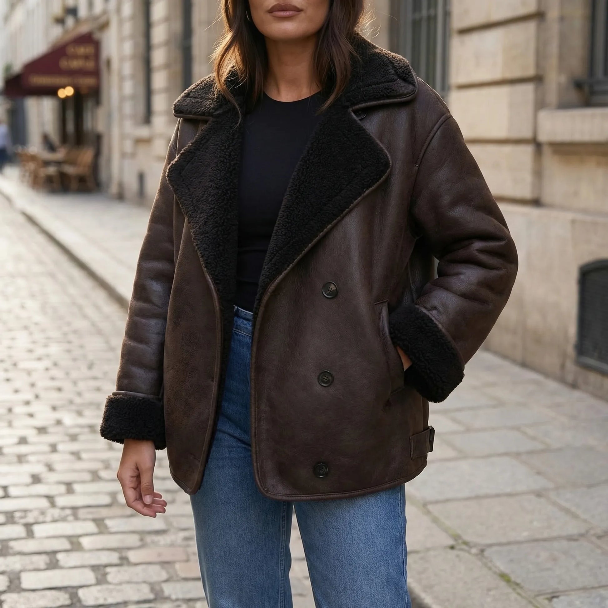 Shearlix - Oversized Faux Shearling Lapel Jacket