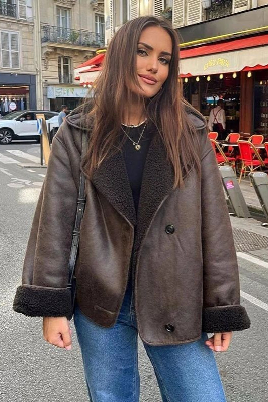 Shearlix - Oversized Faux Shearling Lapel Jacket