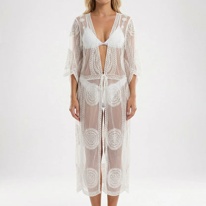 Shoralia | Sheer Lace Embroidered Kimono Cover-Up