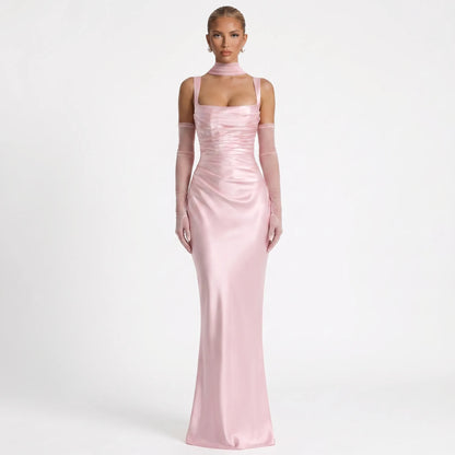 Silqette | Square Neck Ruched Floor-Length Gown