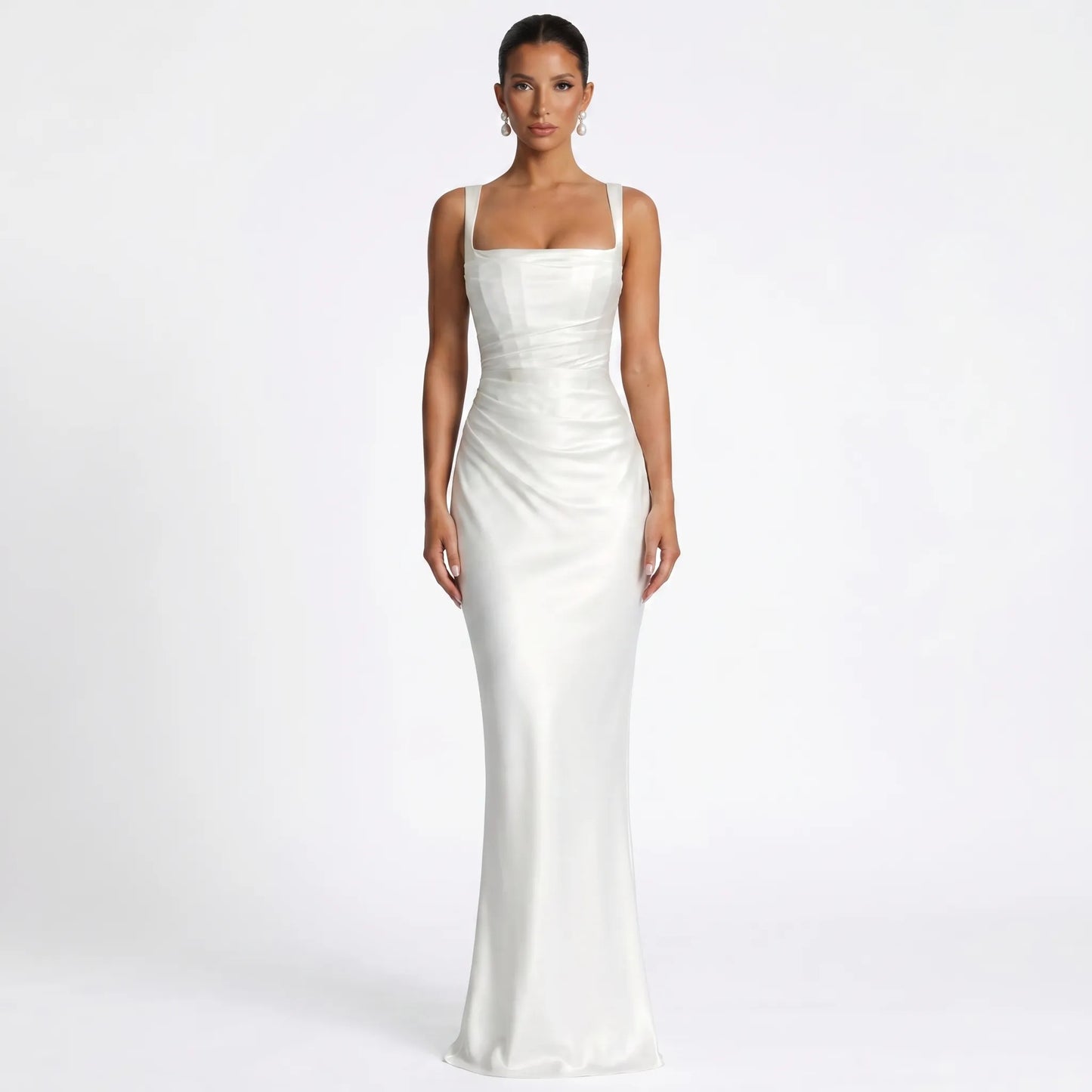 Silqette | Square Neck Ruched Floor-Length Gown