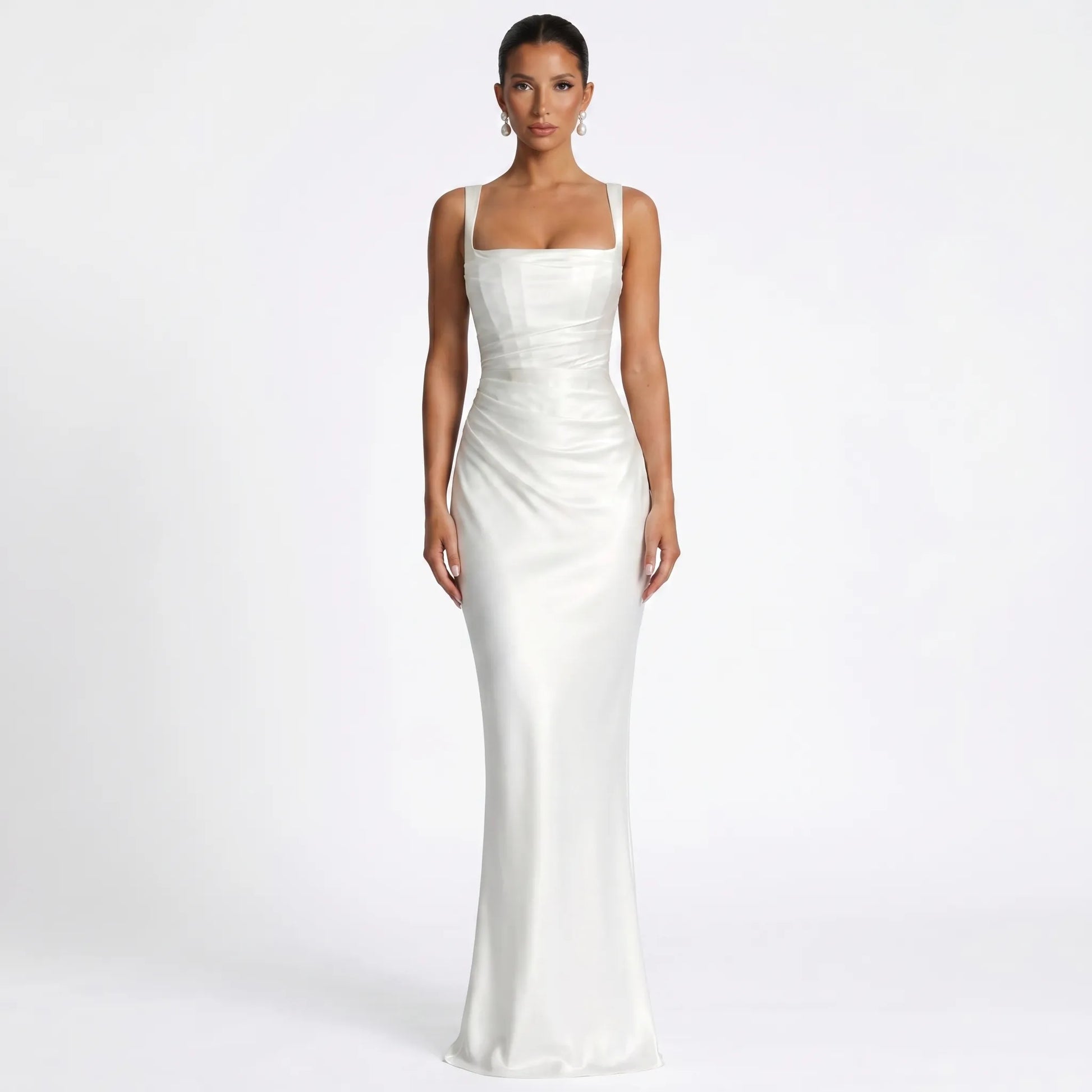 Silqette | Square Neck Ruched Floor-Length Gown