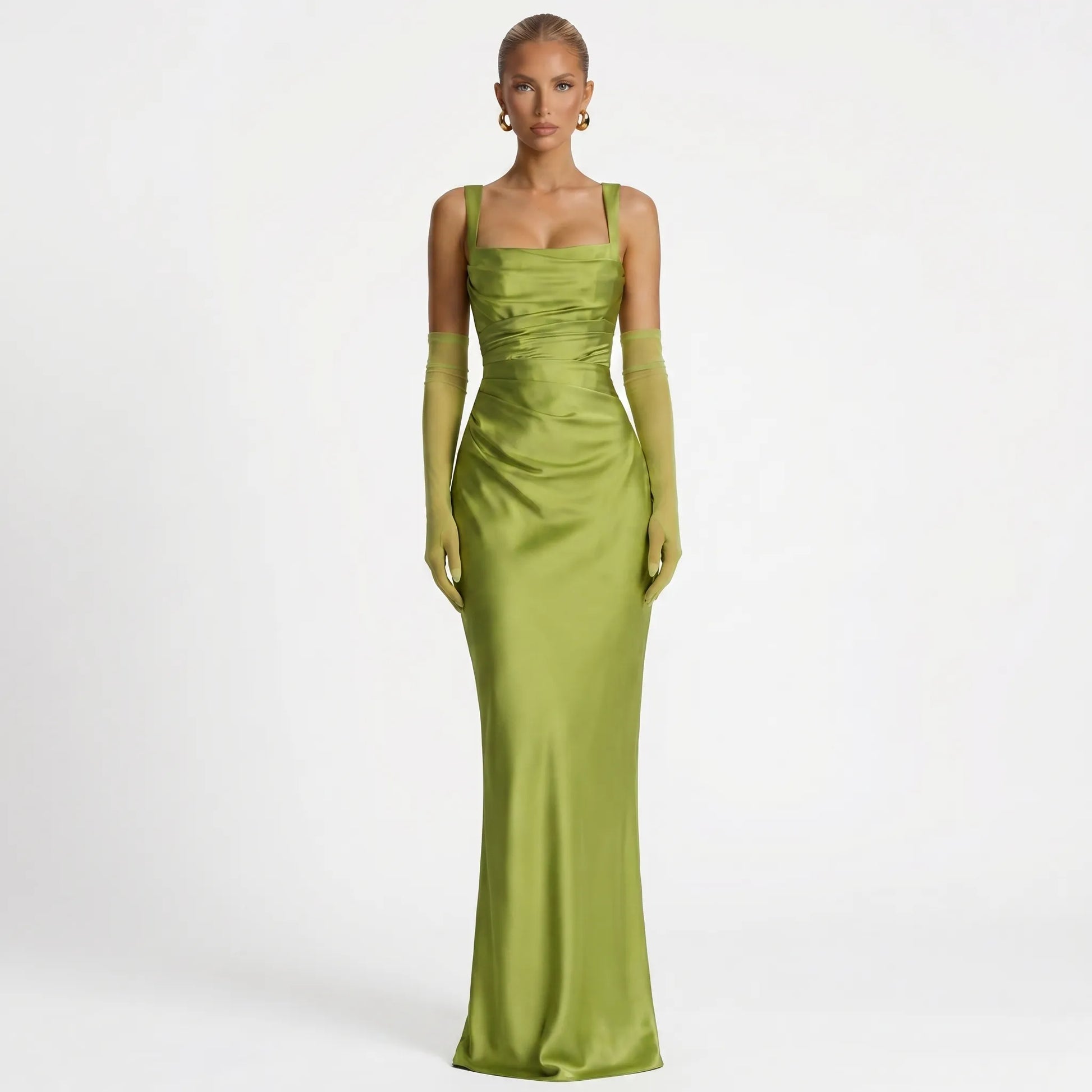 Silqette | Square Neck Ruched Floor-Length Gown