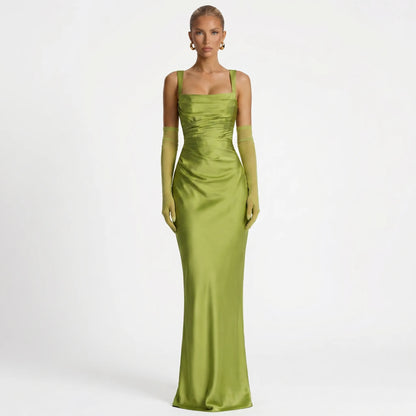 Silqette | Square Neck Ruched Floor-Length Gown