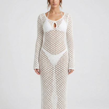Solvara | Long-Sleeve Open-Knit Cover-Up Dress