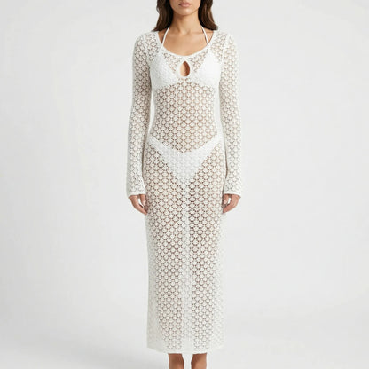 Solvara | Long-Sleeve Open-Knit Cover-Up Dress