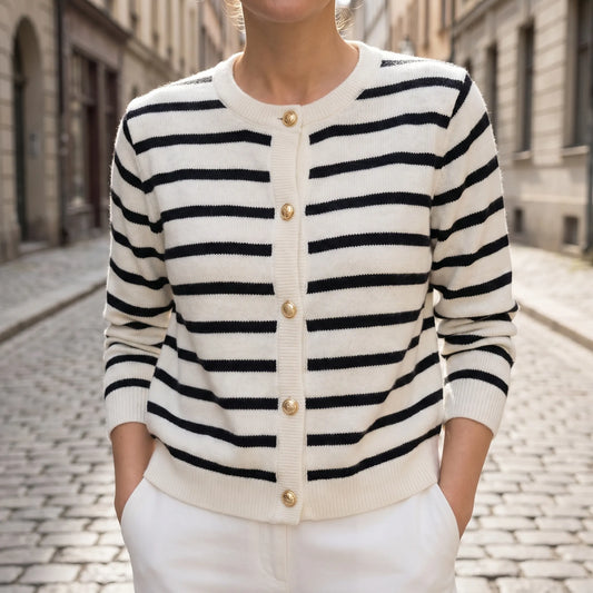 Stripova | Striped Single-Breasted Knit Cardigan