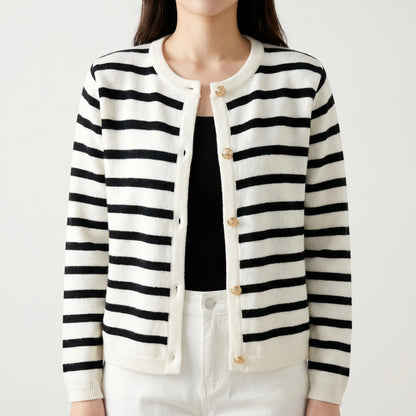 Stripova | Striped Single-Breasted Knit Cardigan