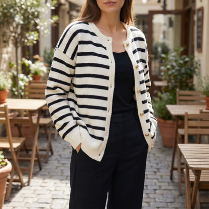 Stripova | Striped Single-Breasted Knit Cardigan