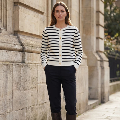 Stripova | Striped Single-Breasted Knit Cardigan
