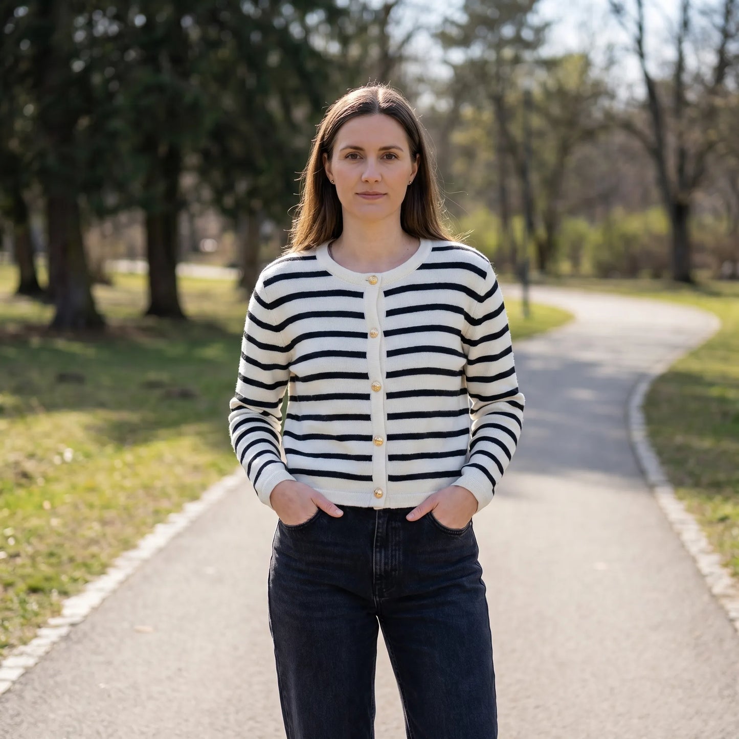 Stripova | Striped Single-Breasted Knit Cardigan