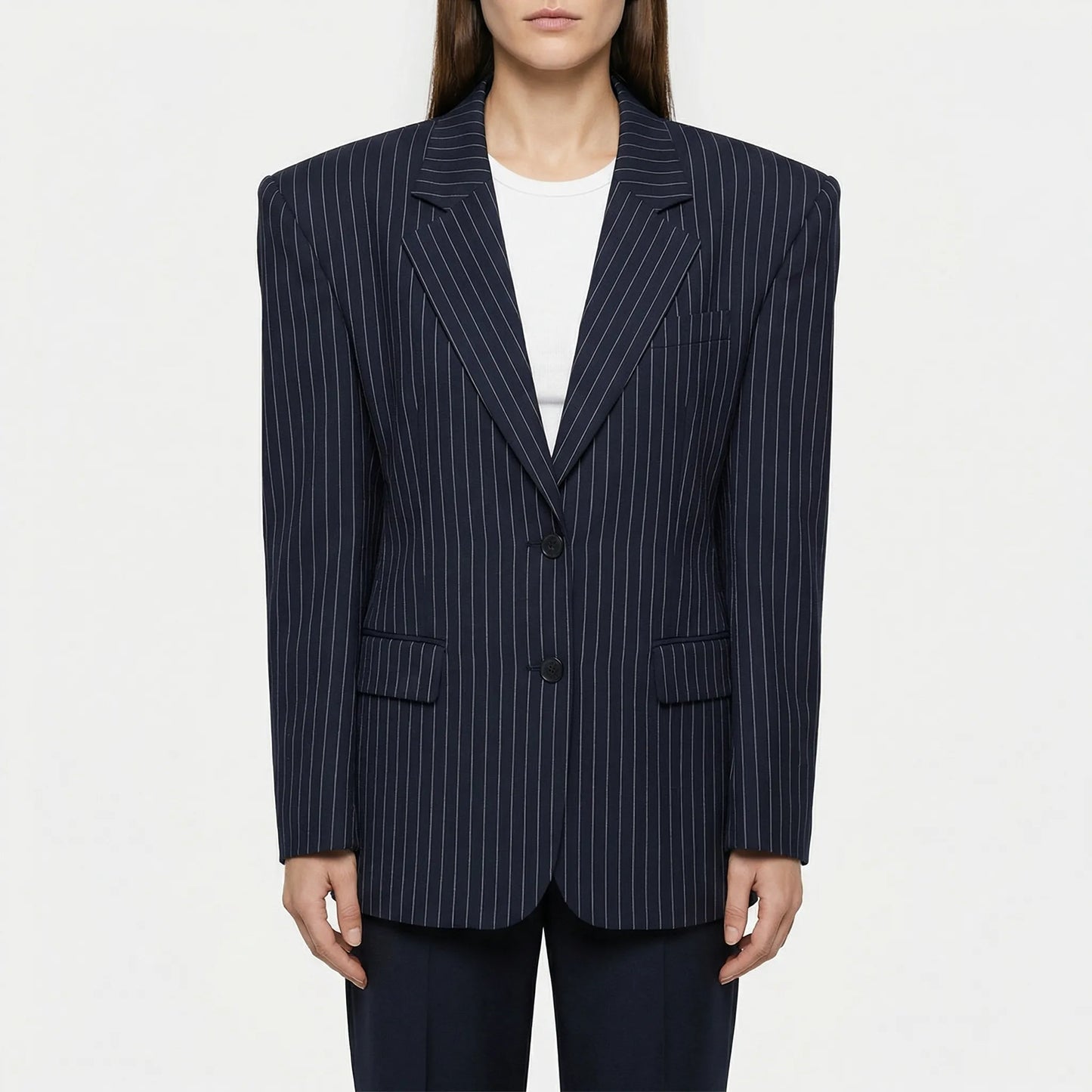 Strivelle | Pinstripe Lapel Collar Blazer