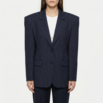 Strivelle | Pinstripe Lapel Collar Blazer