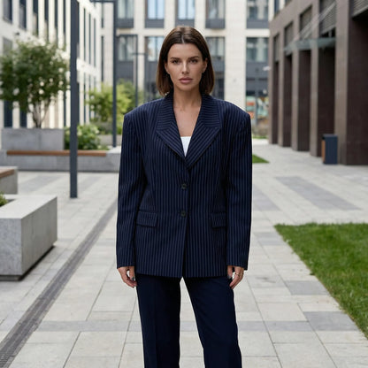 Strivelle | Pinstripe Lapel Collar Blazer