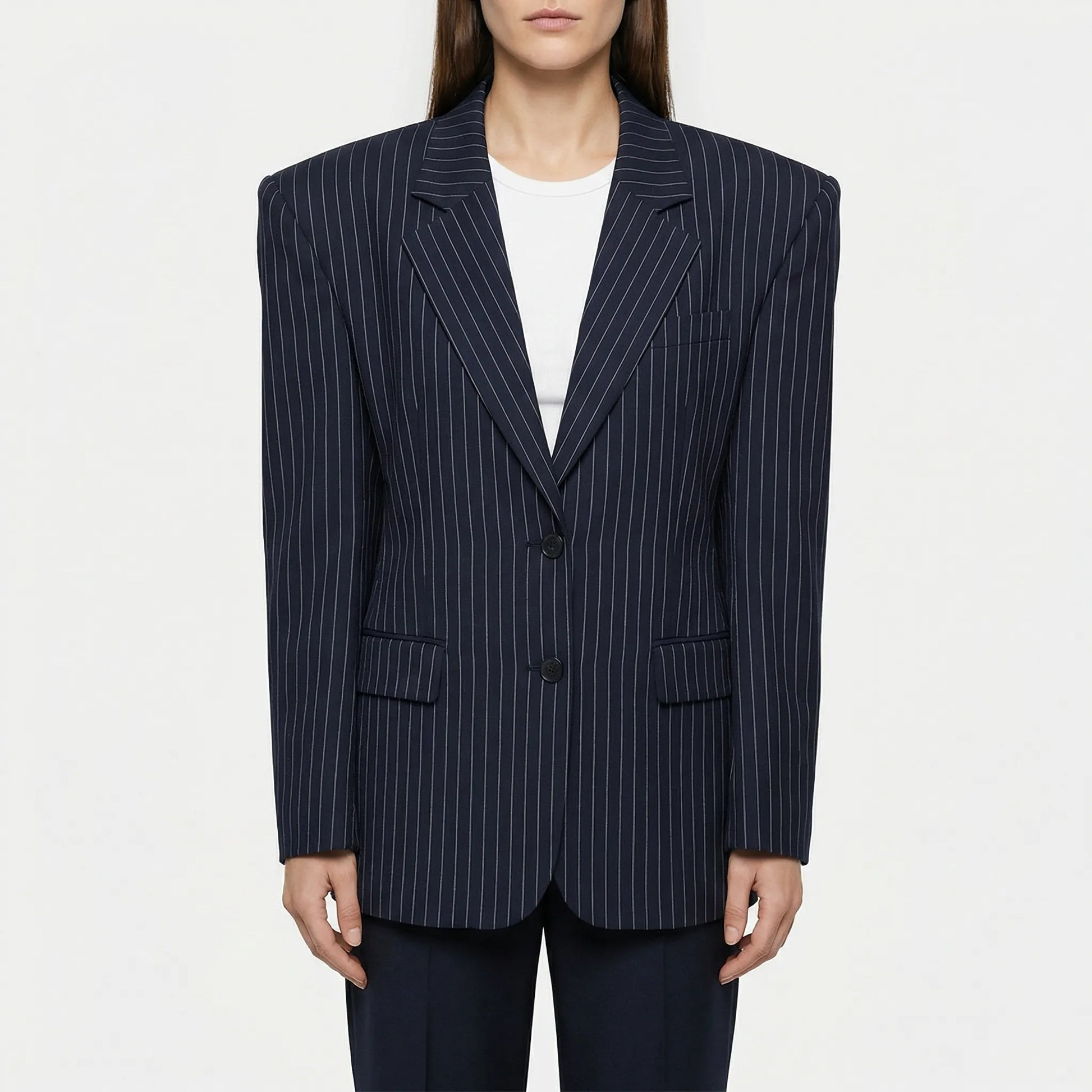 Strivelle | Pinstripe Lapel Collar Blazer