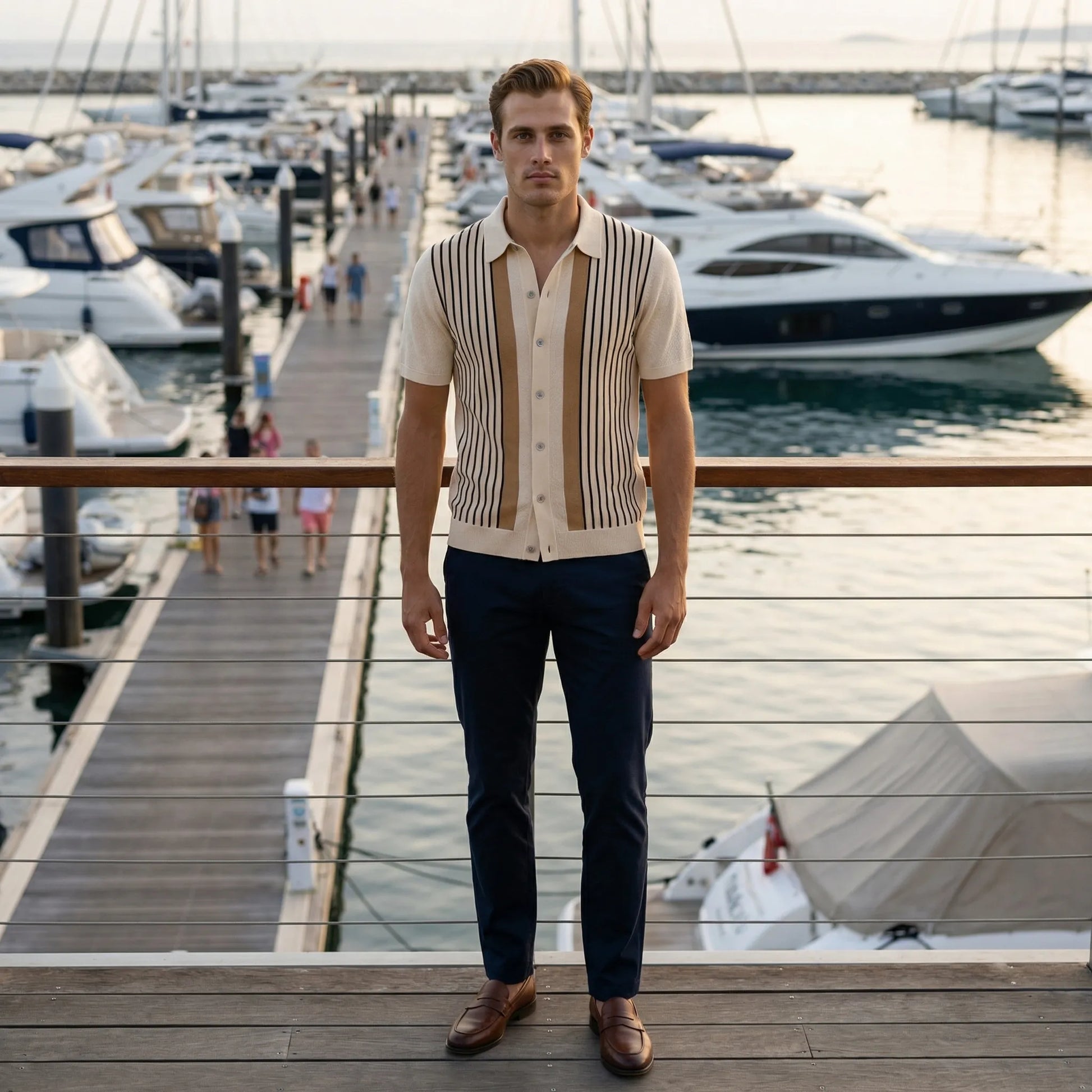 Strivello | Short-Sleeve Striped Knit Polo