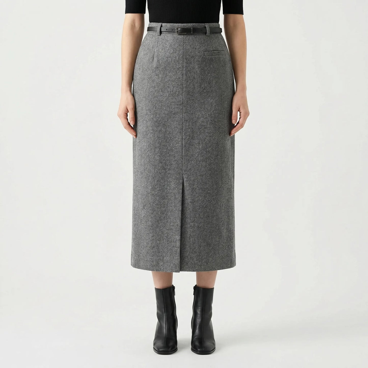 Tailwyn | Belted Mid-Calf Pencil Skirt