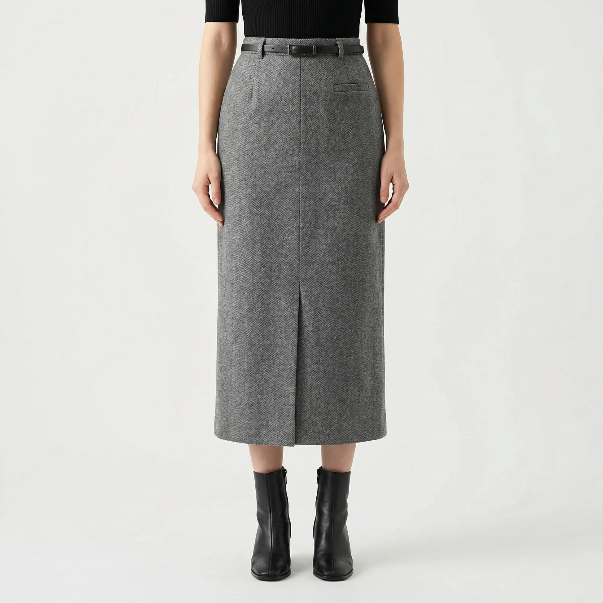 Tailwyn | Belted Mid-Calf Pencil Skirt