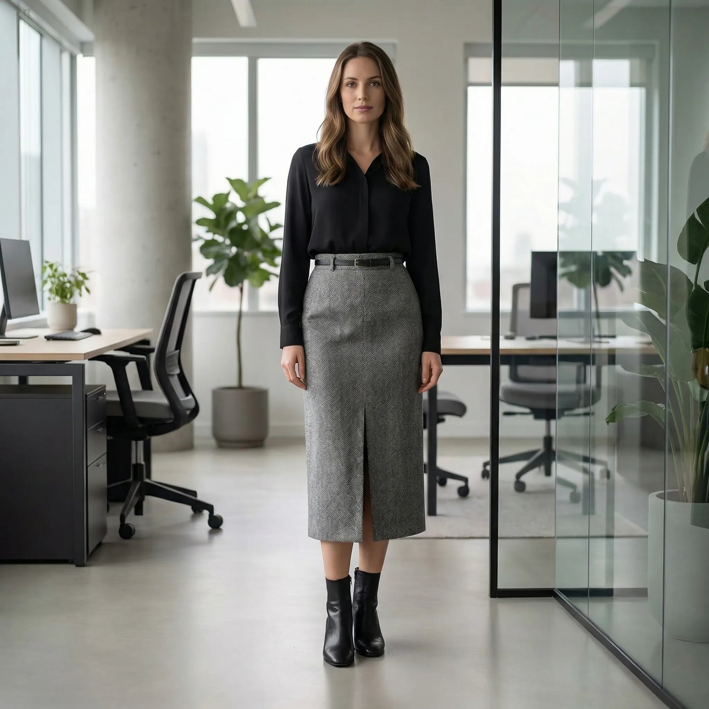 Tailwyn | Belted Mid-Calf Pencil Skirt