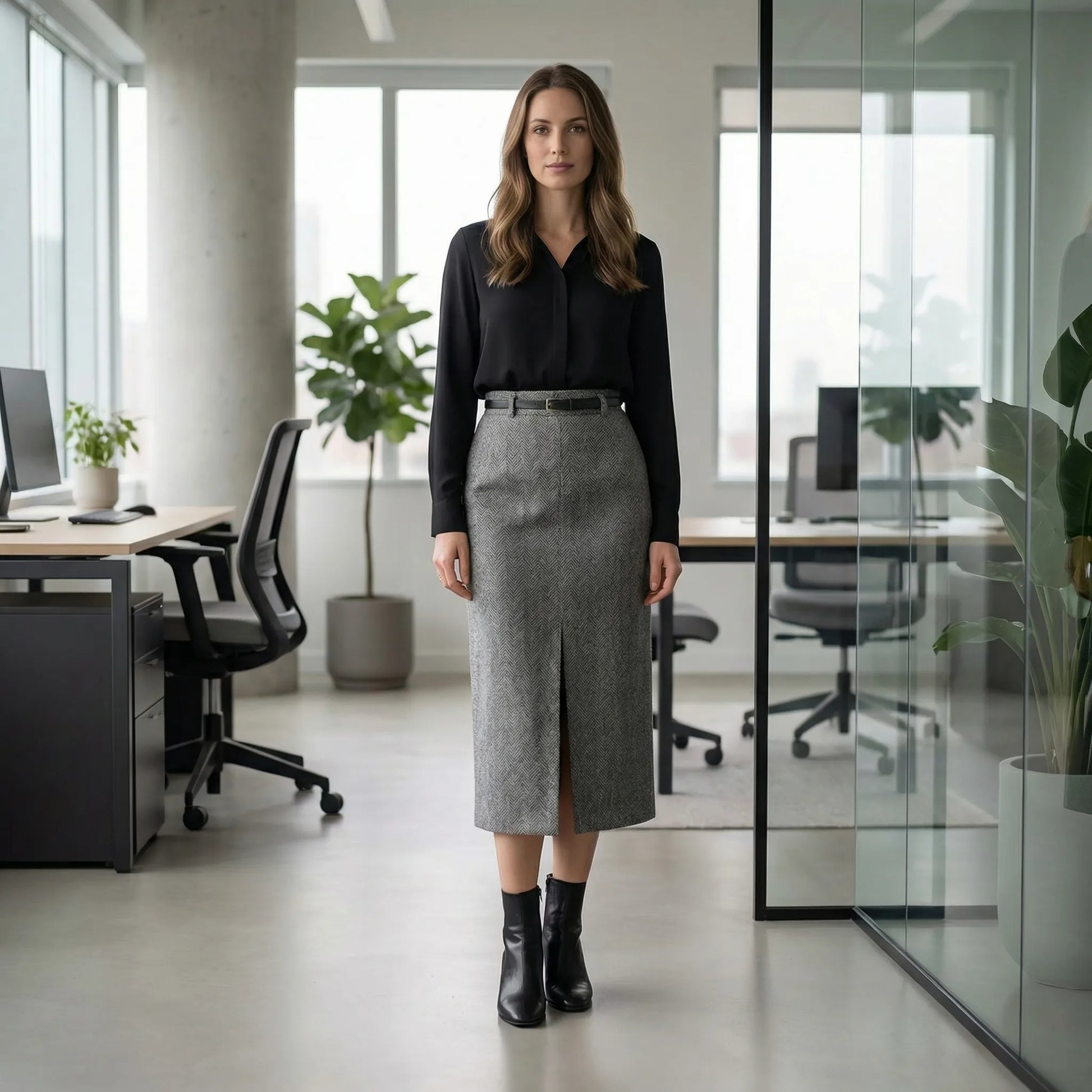 Tailwyn | Belted Mid-Calf Pencil Skirt