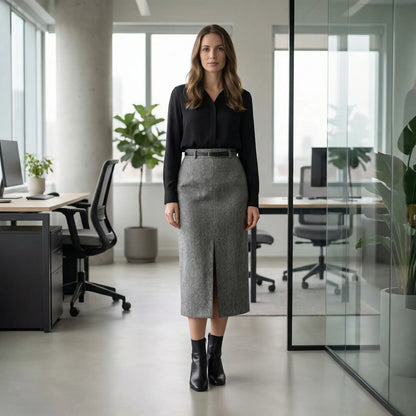 Tailwyn | Belted Mid-Calf Pencil Skirt