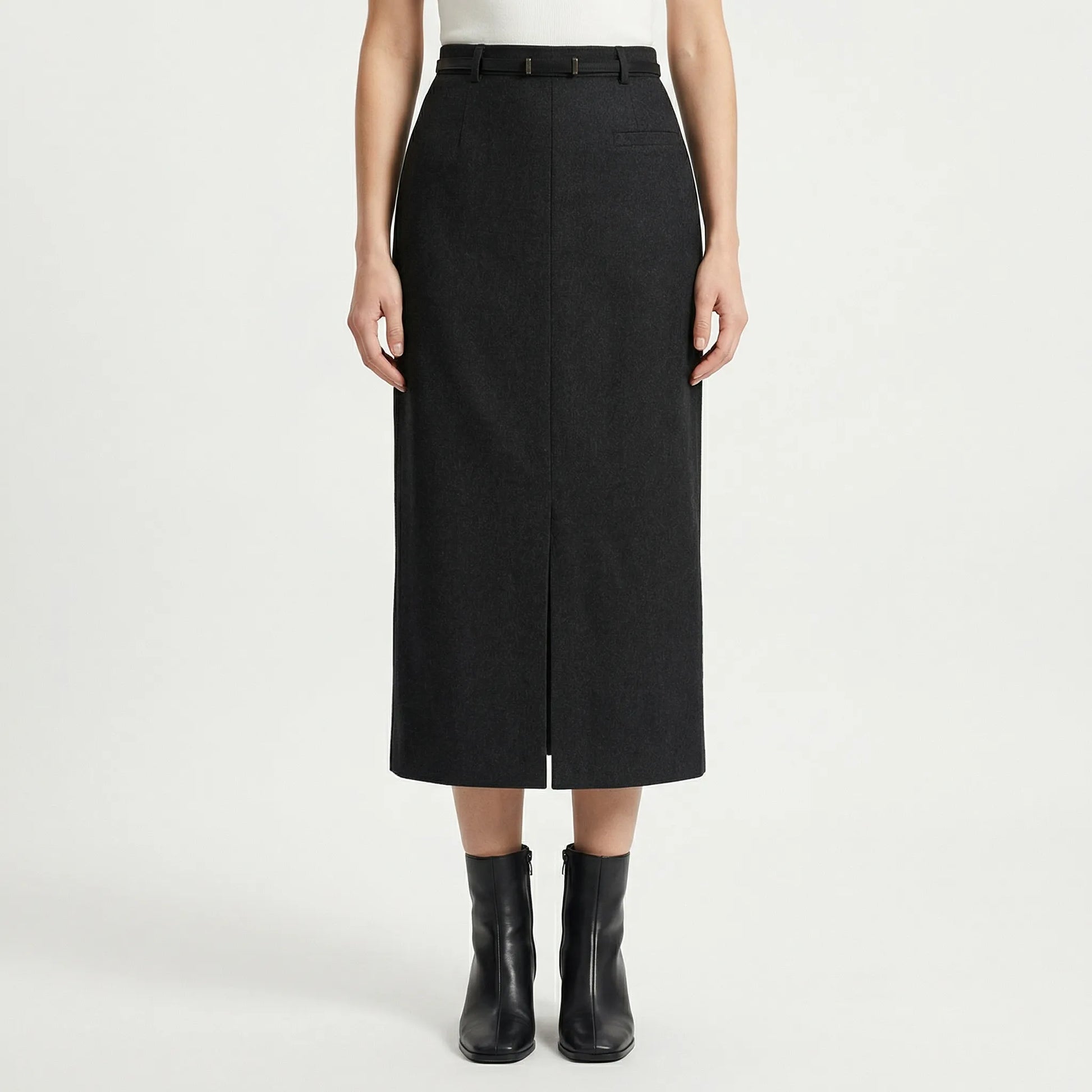 Tailwyn | Belted Mid-Calf Pencil Skirt