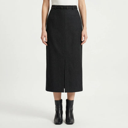 Tailwyn | Belted Mid-Calf Pencil Skirt