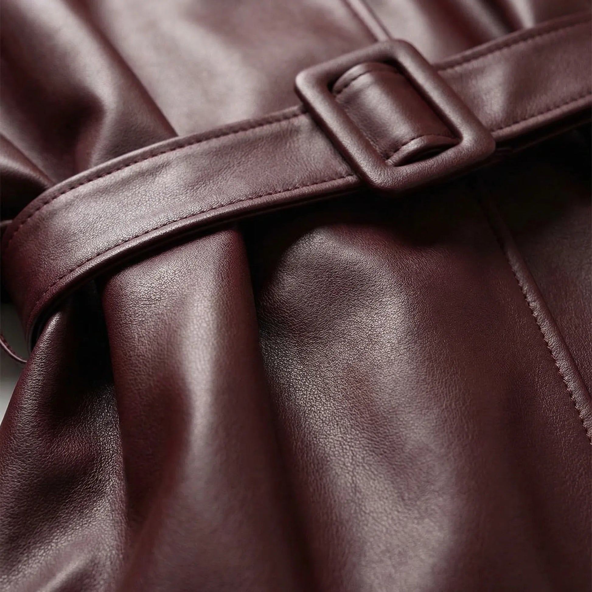 Velmara - Belted Faux-Leather Fitted Jacket
