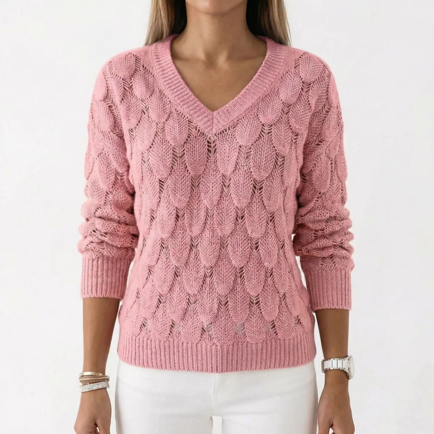 Velnara | V-Neck Openwork Knit Jumper