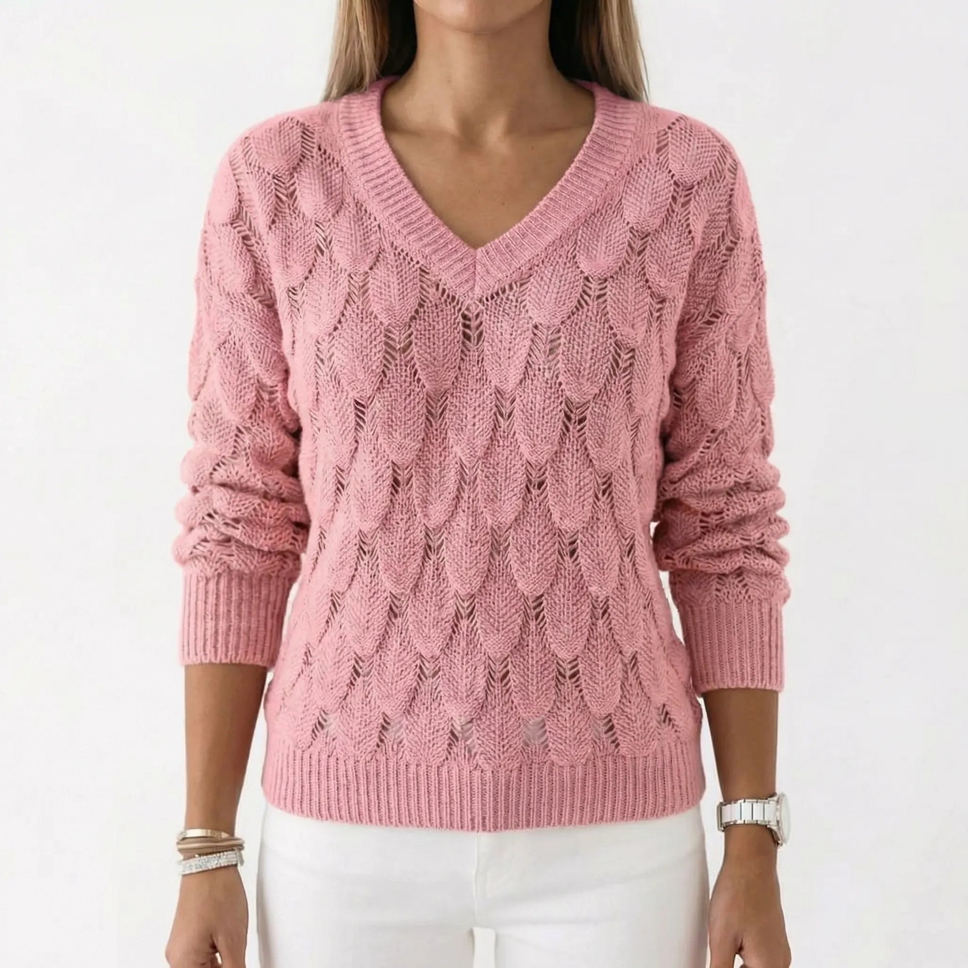 Velnara | V-Neck Openwork Knit Jumper