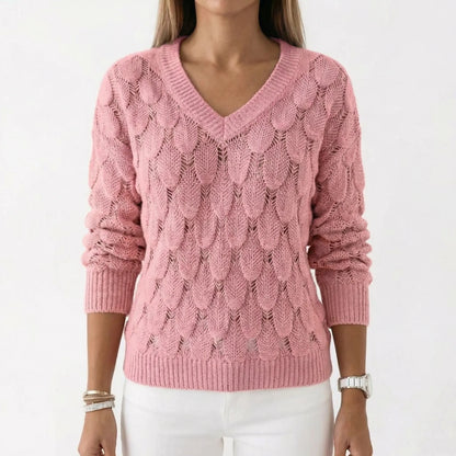 Velnara | V-Neck Openwork Knit Jumper