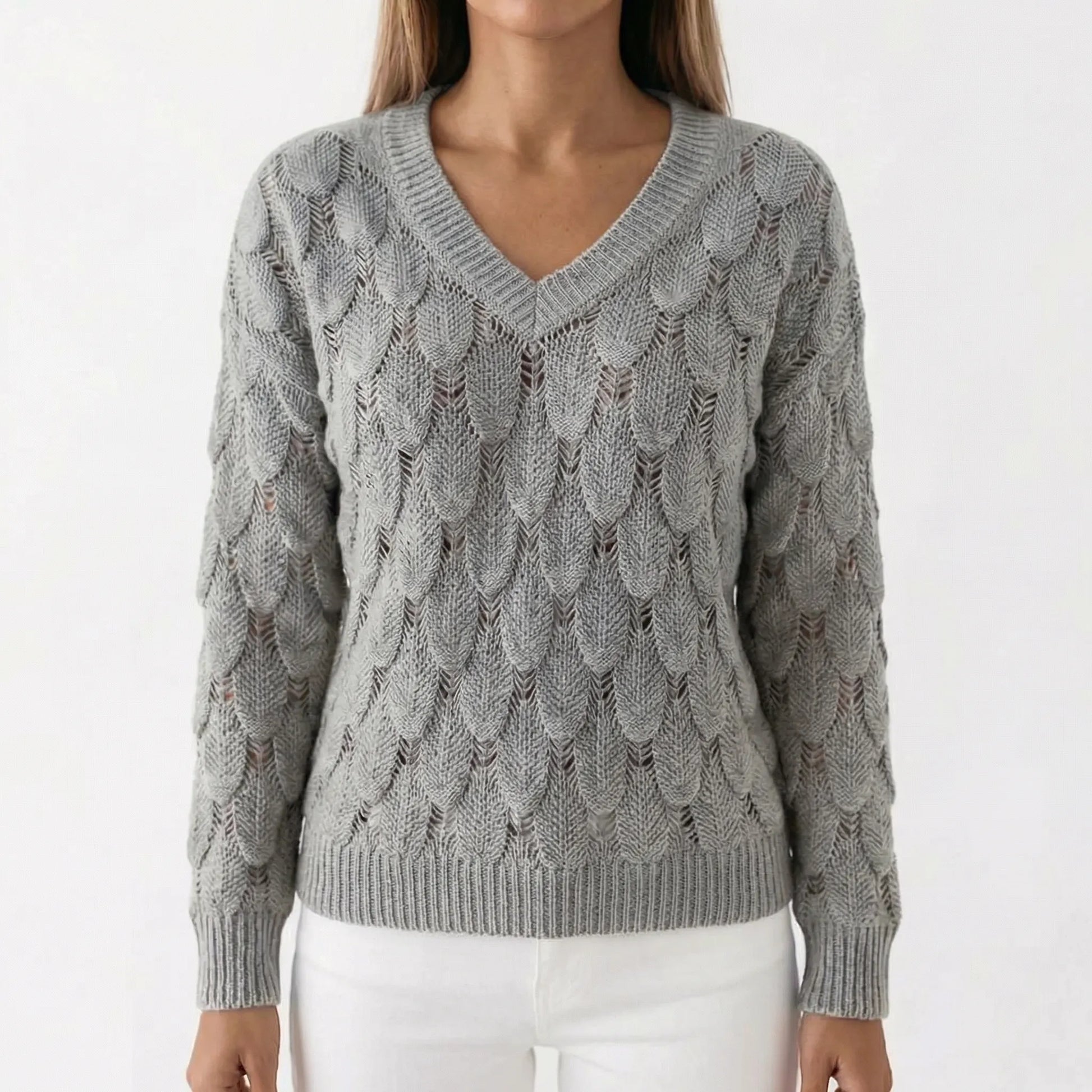 Velnara | V-Neck Openwork Knit Jumper