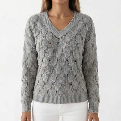 Velnara | V-Neck Openwork Knit Jumper