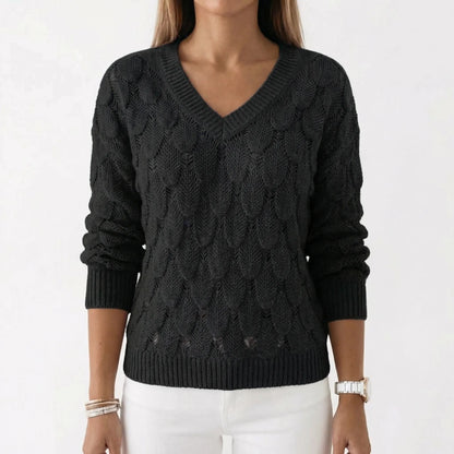 Velnara | V-Neck Openwork Knit Jumper
