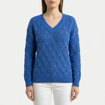 Velnara | V-Neck Openwork Knit Jumper