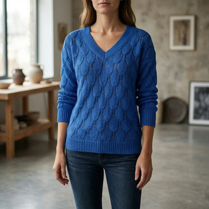 Velnara | V-Neck Openwork Knit Jumper