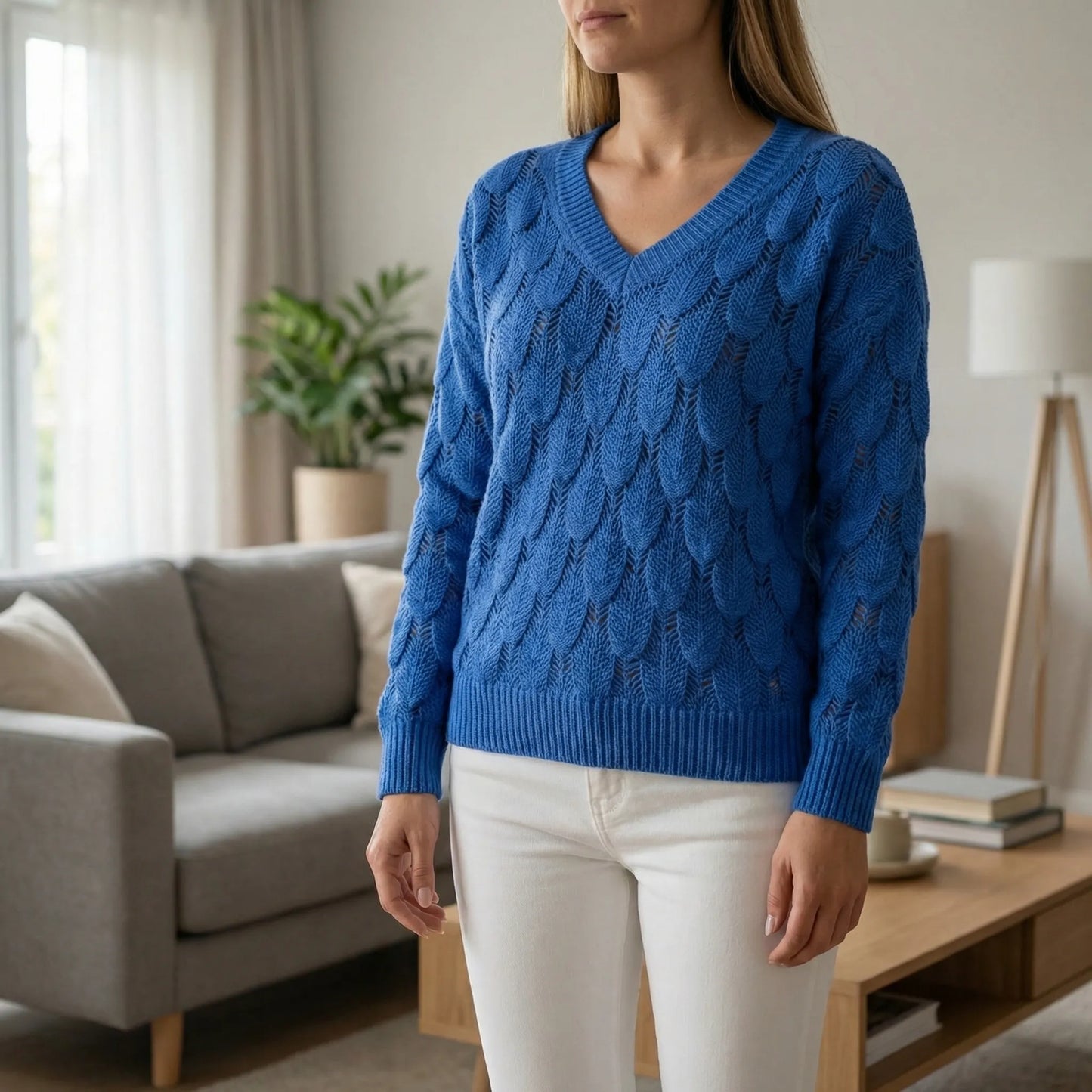 Velnara | V-Neck Openwork Knit Jumper