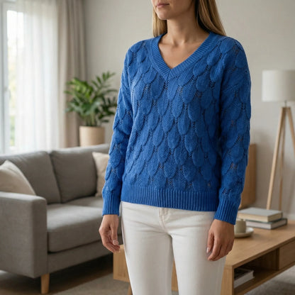 Velnara | V-Neck Openwork Knit Jumper