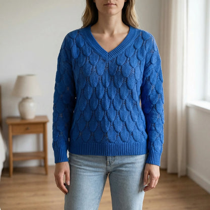 Velnara | V-Neck Openwork Knit Jumper