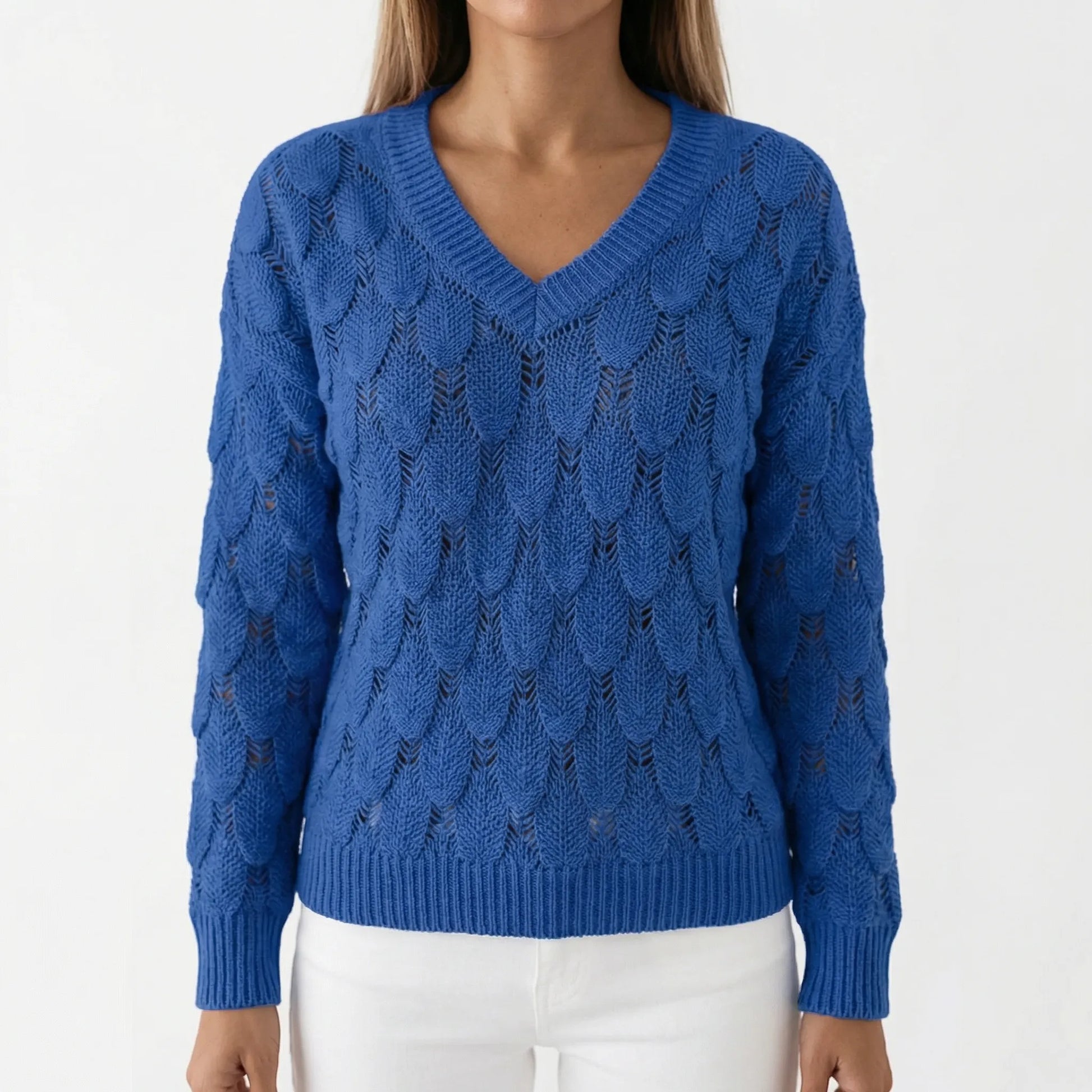 Velnara | V-Neck Openwork Knit Jumper