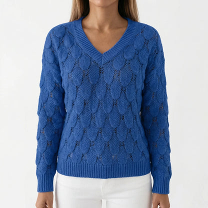 Velnara | V-Neck Openwork Knit Jumper